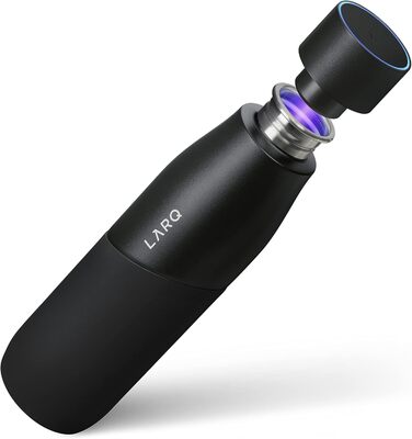 Пляшка для води LARQ Movement PureVis 950 мл, легка, неізольована, з нержавіючої сталі, з УФ-очищенням, багаторазова, для подорожей, чорна