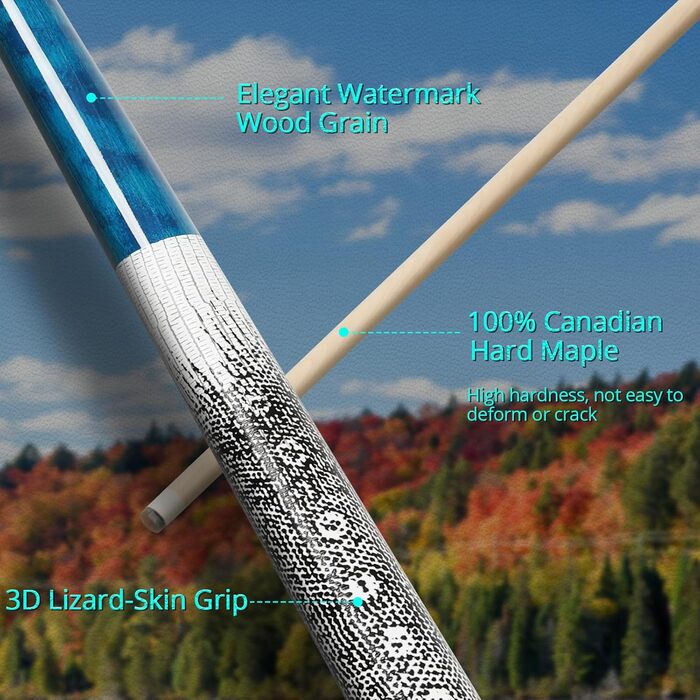 Більярдний кий Kmise професійний, 147 см, канадське кленове дерево, 13 мм шкіряний наконечник, 3D-антиковзаючий грип, для дорослих/початківців/професіоналів, набір 4 шт.