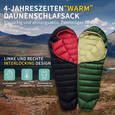 Спальний мішок BUERTS Daunen Summer, 620FP, компактний, для дорослих та підлітків, кемпінг, походи, активний відпочинок. З компресійним мішком, 16°C (5°C).