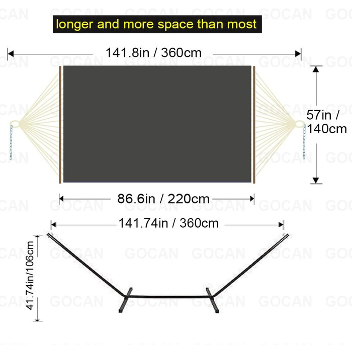 Гаммак GOCAN XXL для 2 осіб, 220x150 см, 330 см, 300 кг, бавовна, для відпочинку на природі, в саду, вдома, для дітей, сірий в смужку