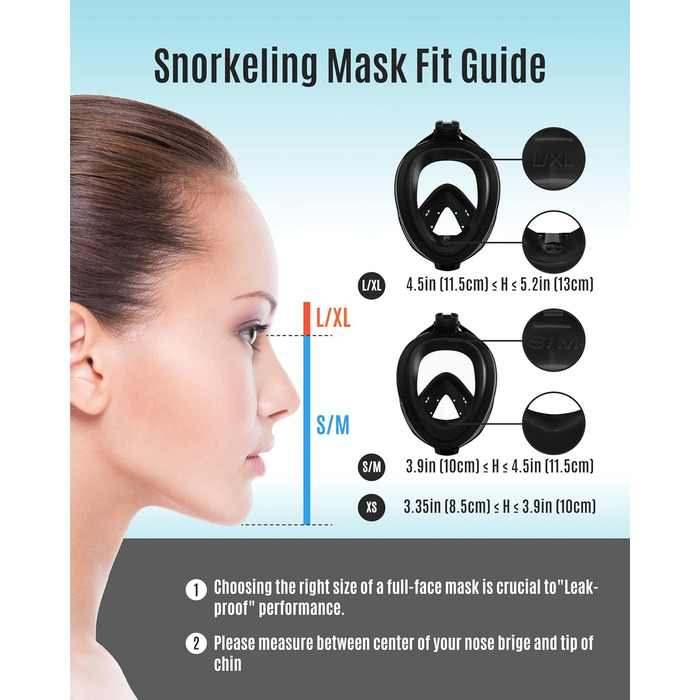 Маска для снорклінгу G2RISE Full Face XL чорна з тримачем для камери, безпечна від CO2