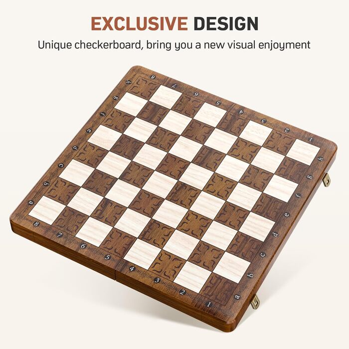 Магнітна шахова дошка 2в1 Paom 40.5x40.5 см: дерев'яна, складана, з фігурами для дорослих та дітей