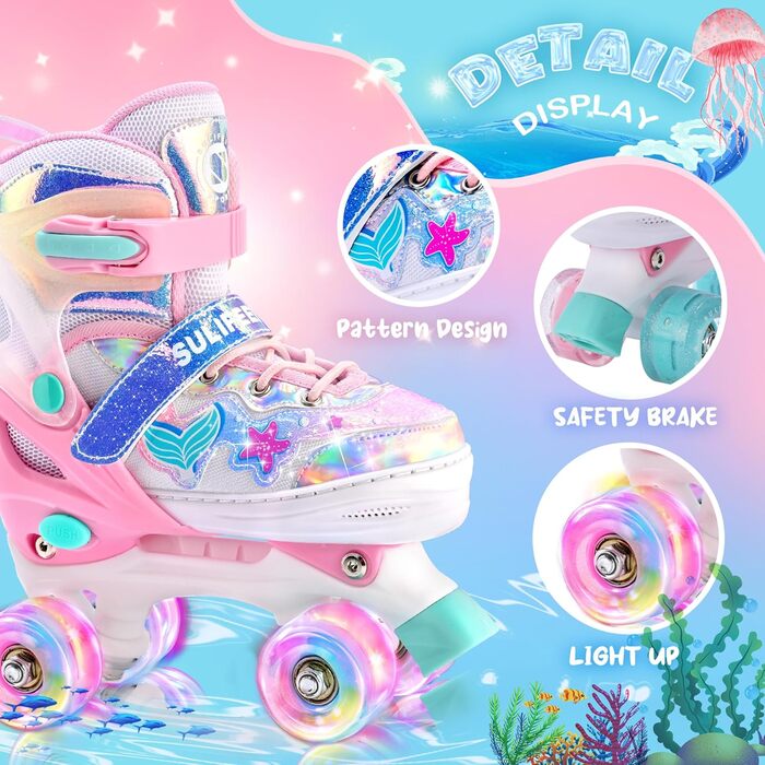 Роликові ковзани SULIFEEL для дівчаток та дітей з підсвічуванням, регульовані, 4 розміри, для малюків та початківців (Рожеві, S (28-31))