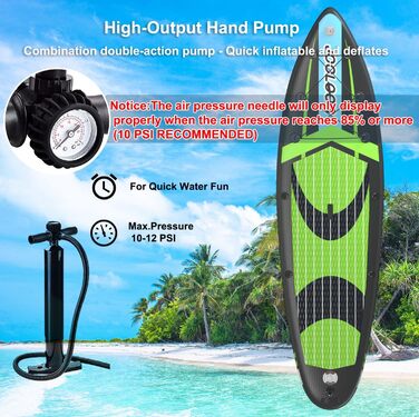 Надувний SUP-борд JOOLOOG Stand Up Paddle Board з сидінням для каяків, 320 x 81 x 15 см (зелений)