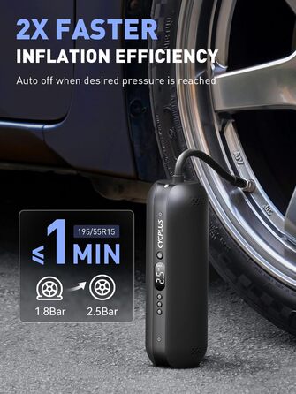 Електричний компресор CYCPLUS 12V 2-в-1, портативний насос для шин, автоматичне відключення, 150 PSI, для велосипедів, мотоциклів і авто