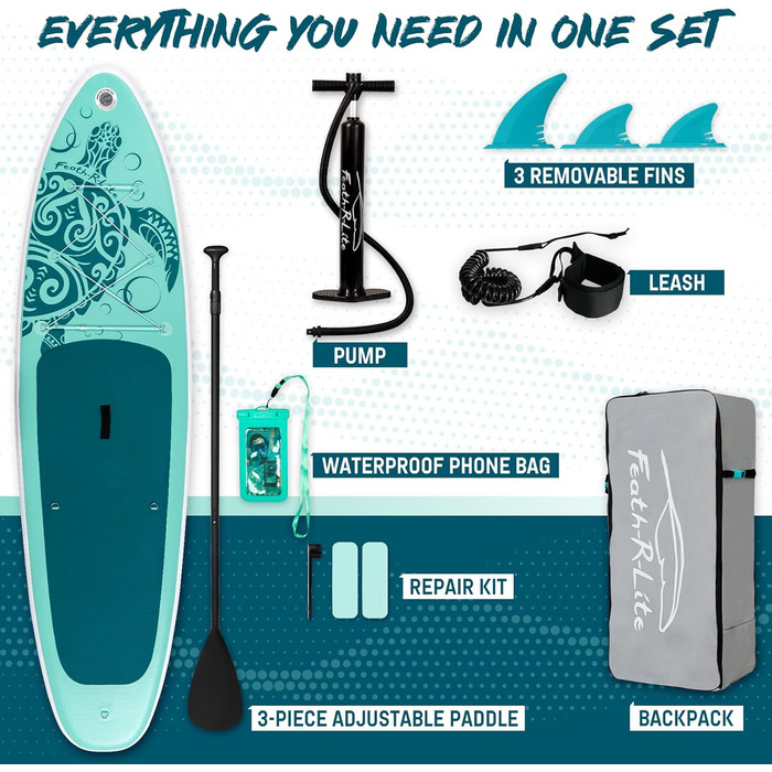SUP дошка FEATH-R-LITE надувна, 3м, блакитно-зелена + весло, насос, рюкзак. Підходить для початківців та досвідчених райдерів.