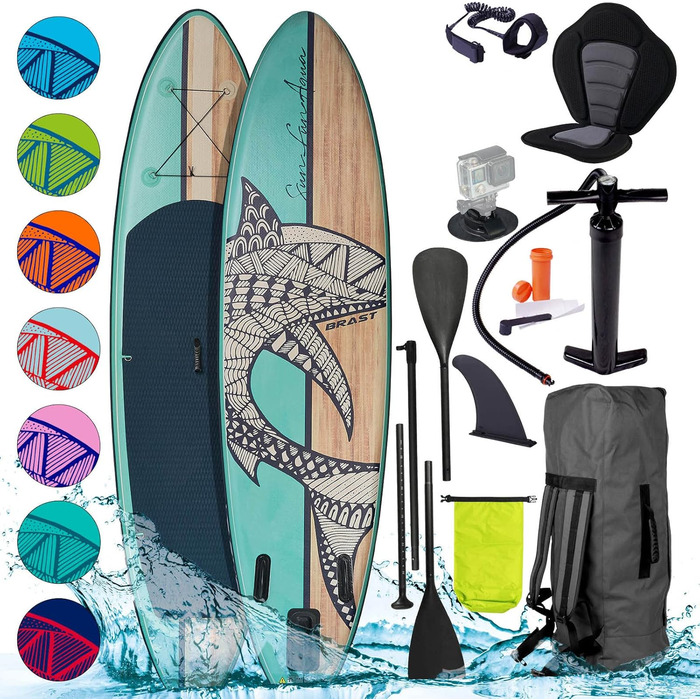 Надувна SUP дошка BRAST Shark 300-320 см, комплект із веслом 2в1, сидінням для каяка, тримачем для камери, насосом, рюкзаком, 5 років гарантії
