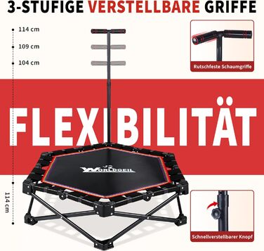 Складаний фітнес-батут для дому з регульованою ручкою, навантаження до 150 кг, Ø 86.5 см, для дорослих та дітей (Colorful)