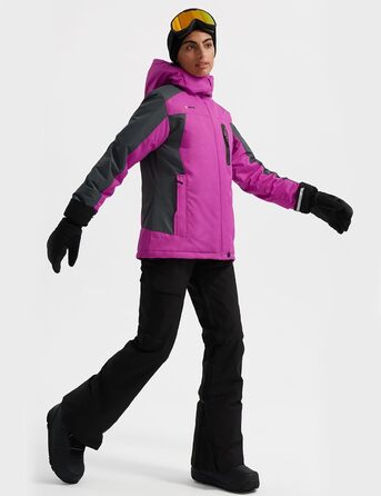 Жіноча лижна куртка GEMYSE: водонепроникна, вітронепроникна, з флісовою підкладкою, для активного відпочинку на снігу (M, Рожево-сіра)