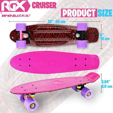 Скейтборд WeLLIFE Mini Cruiser RGX 56 см рожевий, PU 78A, ABEC-7RS, для підлітків і дорослих