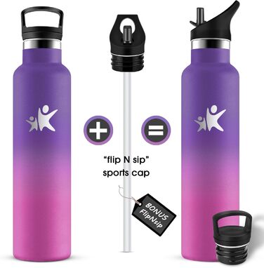 Фляга для води KollyKolla 750мл з нержавіючої сталі, ізольована, з трубочкою, без BPA, для газованої води, вакуумна термофляга, для дорослих, універсальна, для спорту, офісу, тренажерного залу, велосипеда, кемпінгу, темно-синій колір