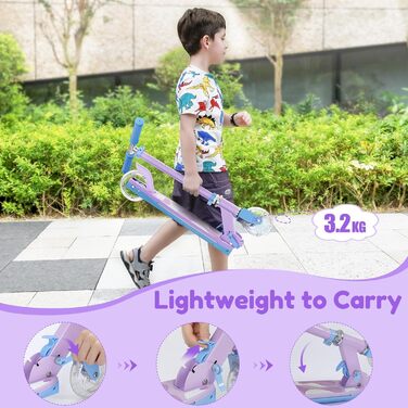 Самокат дитячий TONBUX Roller Kinder 6 років з підсвіткою, регульована висота, складаний, для дітей 5-12 років