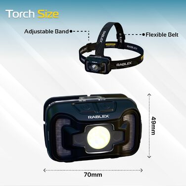 LED-ліхтар на голову RB655, 300 люмен, 7 режимів, акумулятор, USB-зарядка, червоне світло, сенсор, IPX4, водонепроникний, для кемпінгу та піших прогулянок