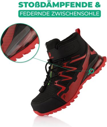 Зимові черевики для жінок та чоловіків, водонепроникні, з утепленням, для піших прогулянок (41 EU, Чорний/Червоний)