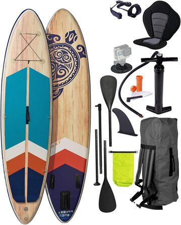 Надувний SUP-борд BRST Retro | Комплект для станд-ап паділбордингу | 320x81x15 см | 3 моделі | 5 років гарантії | з аксесуарами | 2в1: SUP та каяк | кріплення для Action Cam, петля для ніг, насос, рюкзак TURTLE
