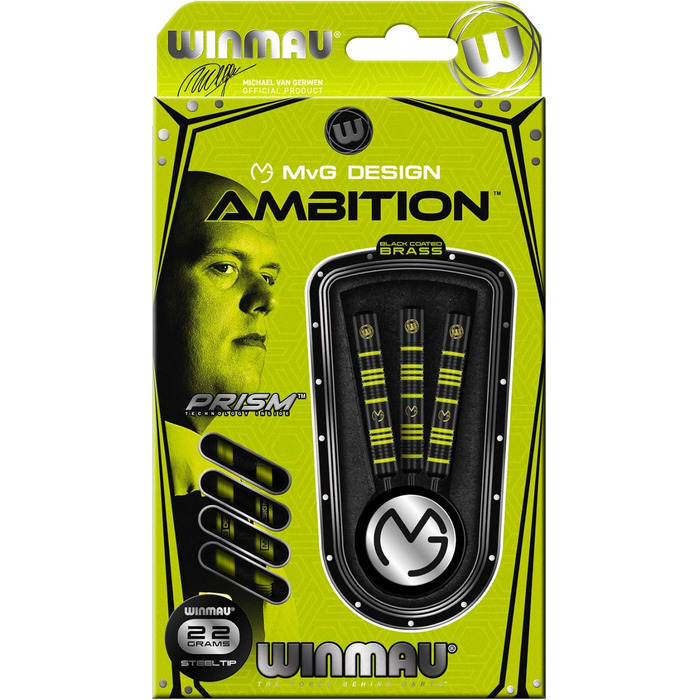 Дарти WINMAU Michael Van Gerwen MvG Ambition Professional - набір (сталеві/м'які, латунь) з пір'ям та стрижнями