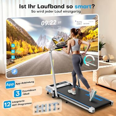 Складана бігова доріжка для дому 5 в 1 Walking Pad, 2.75 к.с., швидкість до 12 км/год, нахил 9%, LED-дисплей, керування через додаток та пульт, до 160 кг, сріблясто-блакитна