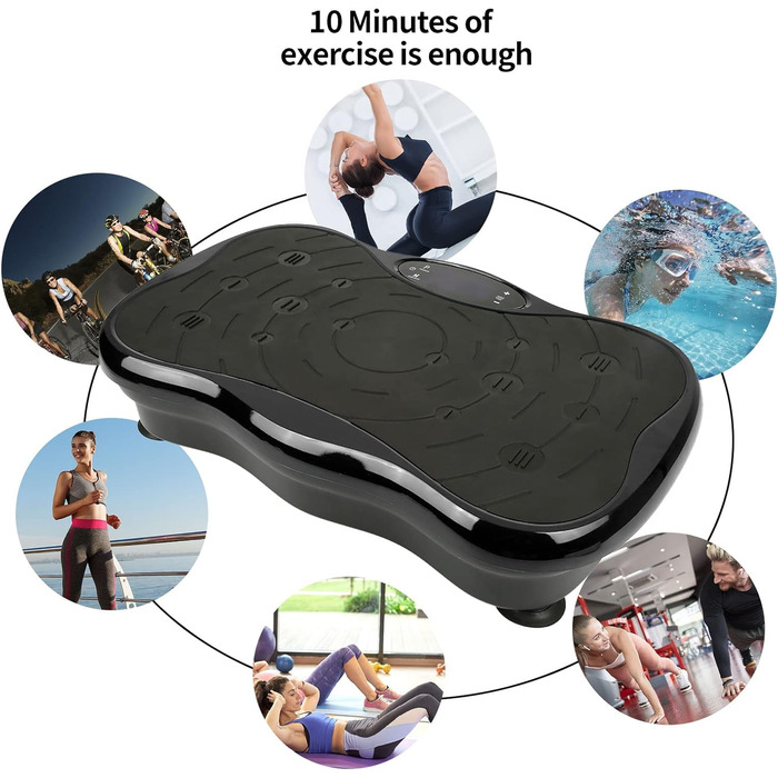 Вібраційна платформа для тренувань, 95 рівнів, 5 програм, до 120 кг, з пультом, стрічки, LCD-дисплей, для схуднення, чорна