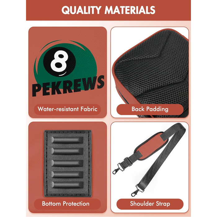 Чохол для більярдної кулі, сумка для 4 кулі та 5 шесток, м'яка підкладка, регульований ремінь, для жінок та чоловіків, Deluxe, помаранчевий