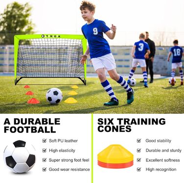 Дитячі ворота для футболу Pop Up, зелені, з трьома цілями, 6 перешкодами та сумкою для перенесення