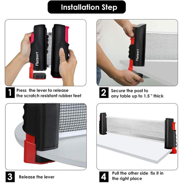 Набір для настільного тенісу FBSPORT: 2 ракетки, сітка, 6 м'ячів, сумка. Підходить для тренувань дітей, дорослих, для гри в приміщенні та на вулиці. Чорний колір.