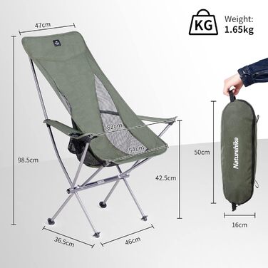 Складний туристичний стілець Naturehike - легкий, для кемпінгу, риболовлі, пікніка та хайкінгу (зелений, оновлена версія)