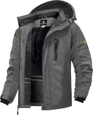 Чоловіча куртка GEMYSE для сноубордингу та лижного спорту, вітро- та водонепроникна, з флісовою підкладкою, зимова, з капюшоном, XL, сірий колір