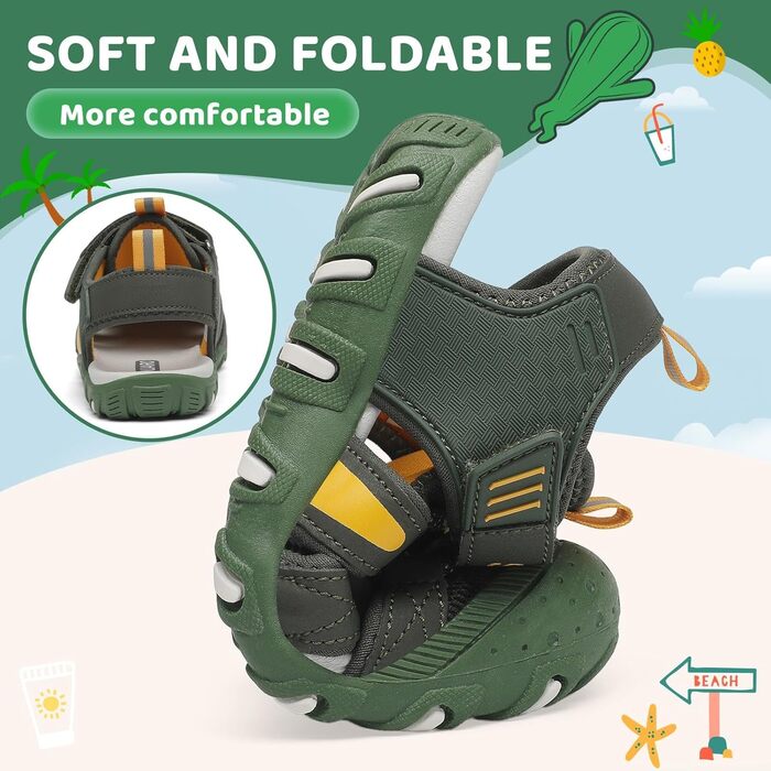 Сандалі дитячі SAGUARO для хлопчиків та дівчаток трекінгові, дихаючі, нековзкі, для походів (Зелені, 37 EU)