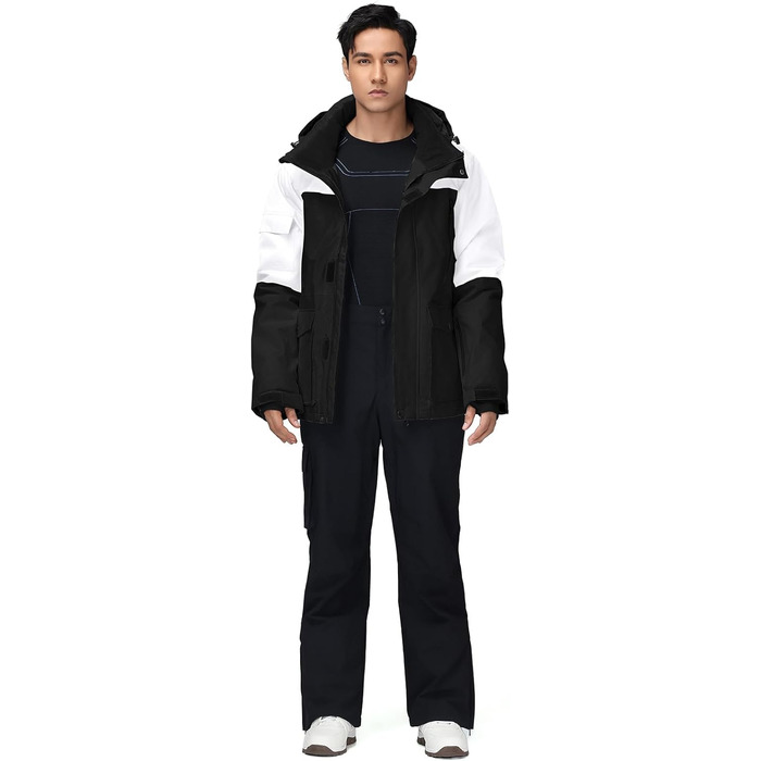 Комплект гірськолижний чоловічий: куртка та штани, сніговий костюм, водонепроникний, вітронепроникний, для сноуборду та гірських лиж, HOTIAN (XS, BaiH+BK)