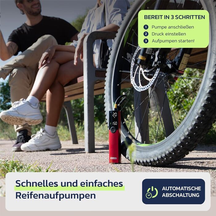 Електрична велосипедна помпа Woowind BP188 з акумулятором, 120-150 PSI, компресор для авто, мотоцикла та велосипеда, сумісна з усіма клапанами