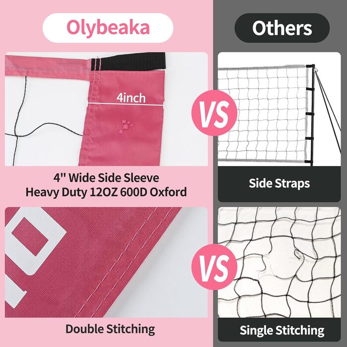 Набір для волейболу на відкритому повітрі: портативна сітка, м'яч PU, насос, сумка та міцна сітка (32 фути, рожевий)