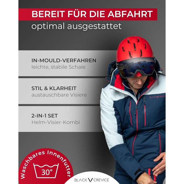 Чорний гірськолижний шолом BLACK CREVICE Kirchberg з візором та вентиляційними отворами. Дихаючий шолом для чоловіків та жінок Stillwater 1 (M, 54-57 см)