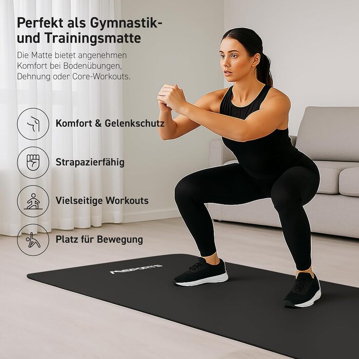 MSPORTS килимок для фітнес-обладнання Premium - захисна підкладка для тренажерів Crosstrainer, Hometrainer та бігових доріжок. Килимок для занять у спортзалі, йогою та пілатесом. Чорний, 150 x 78 x 0,6 см