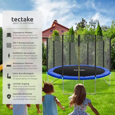 Трамплін Tectake® для саду, Ø 305 см (366 см), блакитний, з захисним сіткою