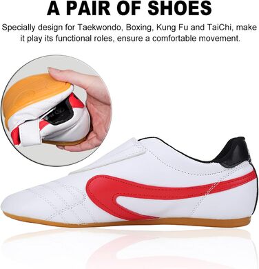 Таекундо - спортивні кросівки, унісекс, дихаючі, для боксу, кунг-фу, тай-чі, фітнесу, гімнастики, легкі, для дітей та дорослих (36 - білий та червоний)
