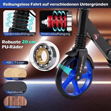 COSTWAY Розкладний електросамокат з дзвіночком та підніжкою, регульована висота керма, для дітей та дорослих (блакитний)