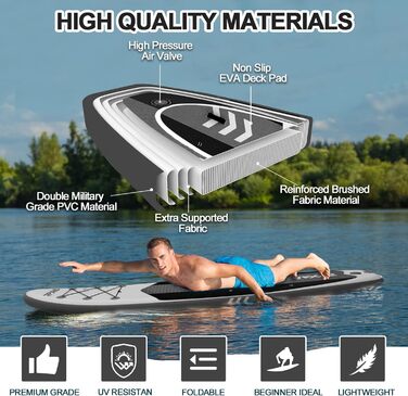 Надувний SUP Board (Stand Up Paddle Board) для дітей та дорослих, 320/335x84x15 см, до 200 кг, повний комплект, м'ятний колір