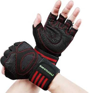 Фитнес рукавички для тренувань з підтримкою зап'ястя для жінок та чоловіків, неслизькі, дихаючі рукавички для важкої атлетики, велоспорту, тренувань, червоні, розмір L