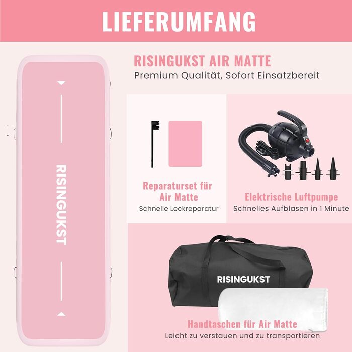 Надувна гімнастична килимок Air Matte Track - 500x100x20 см, зелено-рожевий (з насосом)