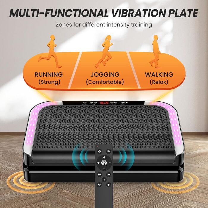 Віброплатформа для фітнесу з 200 рівнями інтенсивності, 9 програмами, Bluetooth, пульт, резинки, до 200 кг, для дому