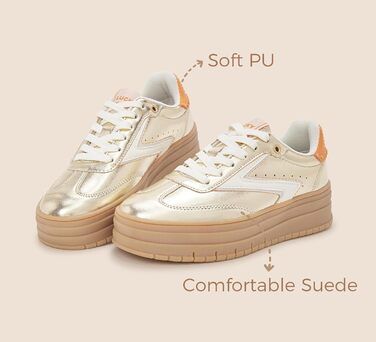 Жіночі туфлі на платформі Lucky Step з замші та гумовою підошвою, золотисті - ретро дизайн для тенісу та повсякденного носіння, 38 EU