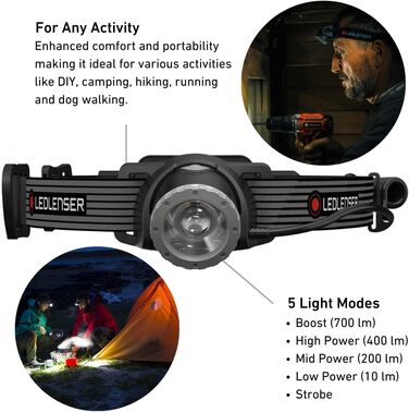 Ledlenser H8R SE - ліхтар налобний LED, 700 люмен, перезарядна, дальність 170 м, 70 годин роботи, комплект з акумулятором, чохлом та USB кабелем