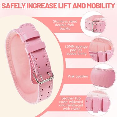 Лляний пояс для важкої атлетики для жінок з підтримкою попереку 10,2 см для пауерліфтингу та присідань (Великий, Рожевий)