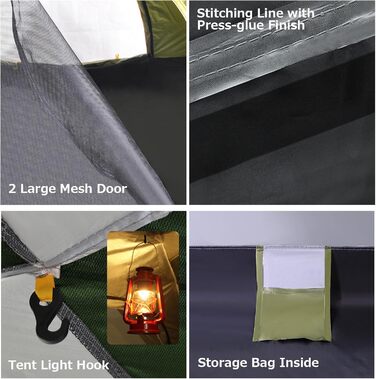 Намет для кемпінгу Jaztral 3-4 особи, автоматичний, куполоподібний, водонепроникний, вітростійкий, 3-4 сезонний, для сім'ї, трекінгу та кемпінгу, колір: зелений