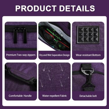 Спортивна та дорожня сумка FIORETTO 35L з відділенням для взуття та мокрих речей, водонепроникна, для тренувань, спортзалу, подорожей, плавання, сауни, футболу, фіолетовий