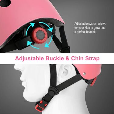 Дитячий шолом KAMUGO для ролерів та велосипеда, 2-8 років, з комплектом захисту (коліна, лікті, зап'ястя), рожевий