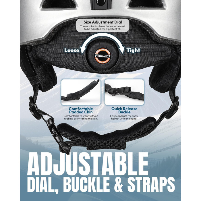 Шолом гірськолижний унісекс, регульований, 12 вентиляційних отворів, знімний внутрішній підкладковий шар та навушники, легкий сноуборд шолом для зимових видів спорту (сріблястий, L: 59-61 см)