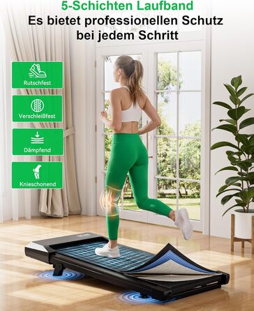 Бігова доріжка Lacuffy Walking Pad з нахилом та AI-тренуванням, керування через додаток, для дому та під стіл, макс. 136 кг, 90 см, чорна