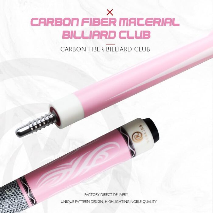Професійний бильрд для жінок у рожевому кольорі, з шкіряною та карбоновою ручкою, діаметр кінчика 12,4 мм, для аматорів та професіоналів