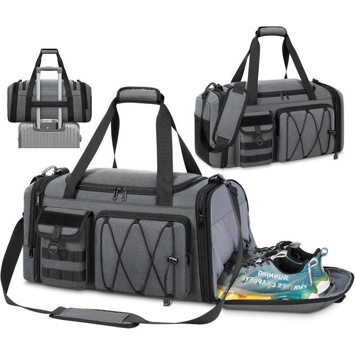 Спортивна сумка RAINSMORE 40L, водовідштовхувальна, з відділенням для взуття, для чоловіків та жінок, сіро-чорна